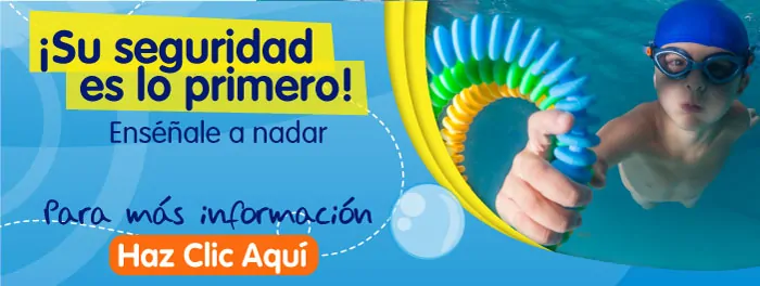 Banner con un niño nadando